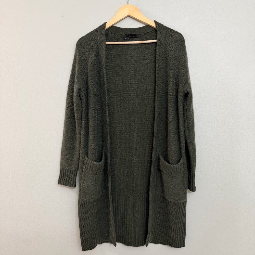 360 Cashmere Dark Green Open Cardigan